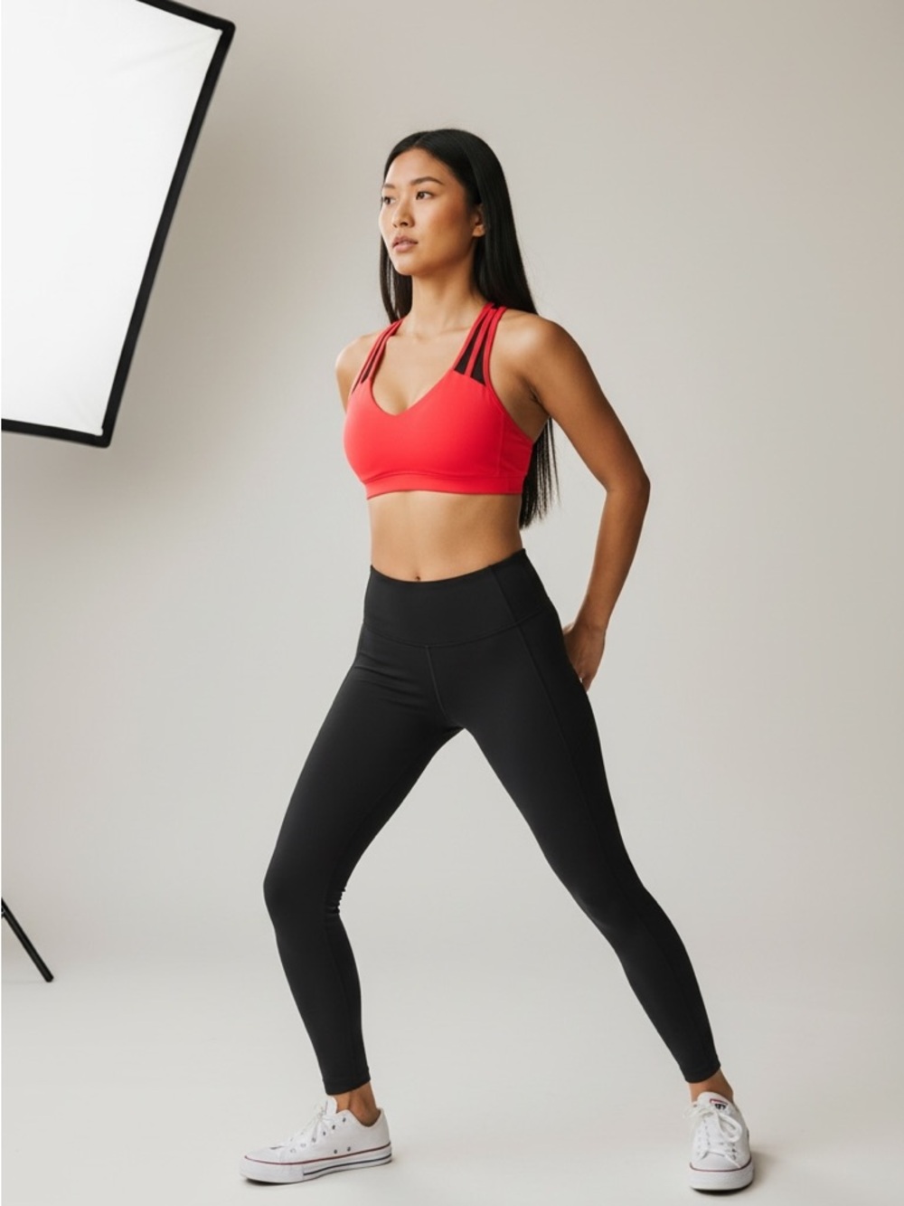 ASICS XS Women's Red Coral Black Mesh Y Back Sports Bra Running Yoga Pilates